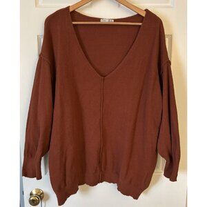 DEX V-Neck Drop-Shoulder Sweater Rust Womens 2X Plus Size Oversized